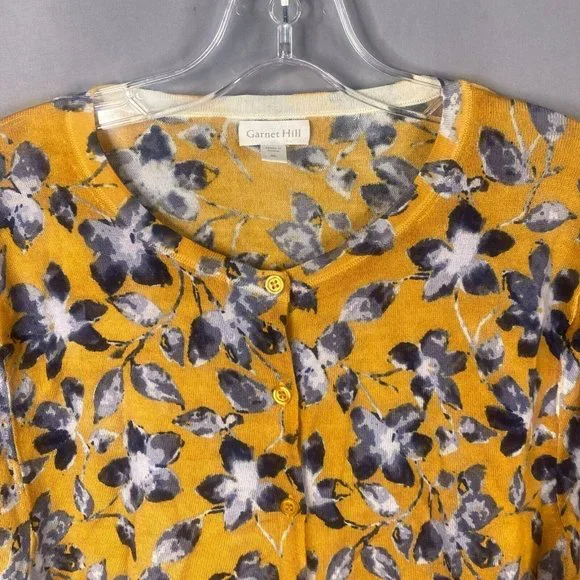 Garnet Hill Cardigan XL Gold Signature Eco Merino Sweater Floral Lightweight - Picture 4 of 13